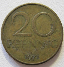 НДР, ФРН ГДР, ФРГ ^/--/^ Німеччина - НДР 20 пфенігів 1971 року 35713 ^_^^^ Германия - ГДР 20 пфеннигов 1971 года 35713 - фото фото фото