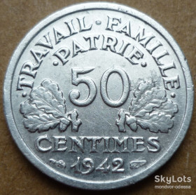 Франція Франция ^/--/^ Франция 50 сантимов 1942 дло/ф /--/ 0,7 ^_^^^ Франція 50 сантимів 1942 дло/ф /--/ 0,7 - фото фото фото