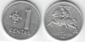 Литва Литва ^/--/^ Литва 1 цент  1991 г. ^_^^^ Литва 1 цент 1991 р. - фото фото фото